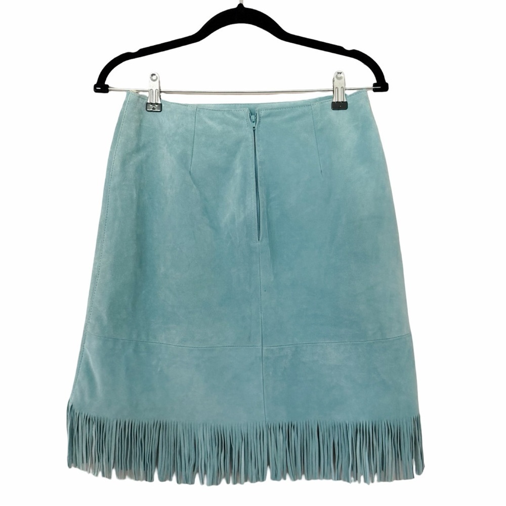 VINTAGE Women's Cuir Zebra Light Blue Fringe Boho Leather Skirt Sz L - Picture 3 of 5